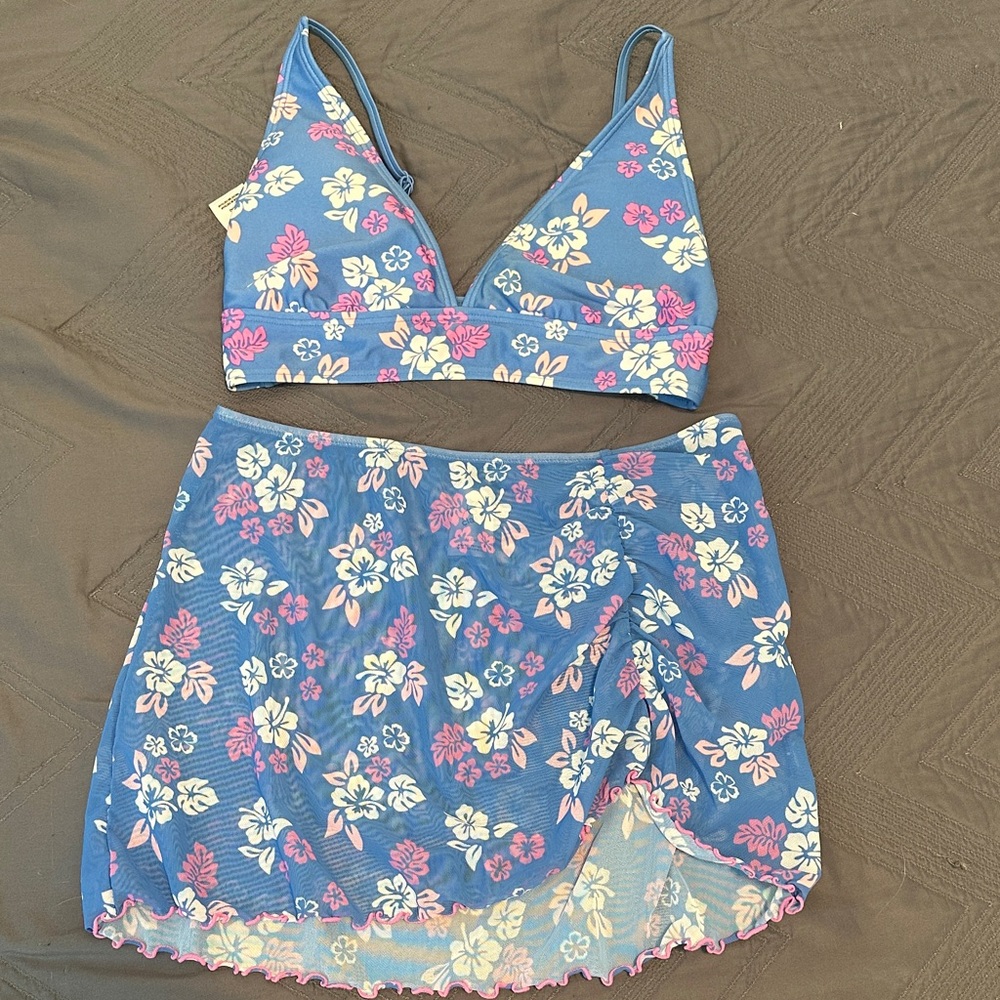 art class Blue Floral Kids Swim Bikini
